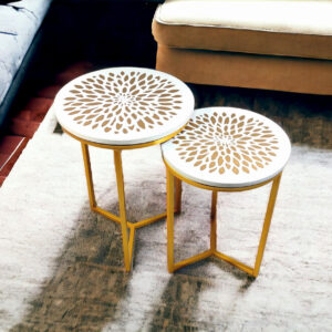 3Sl- GFlower White Metal End Tables