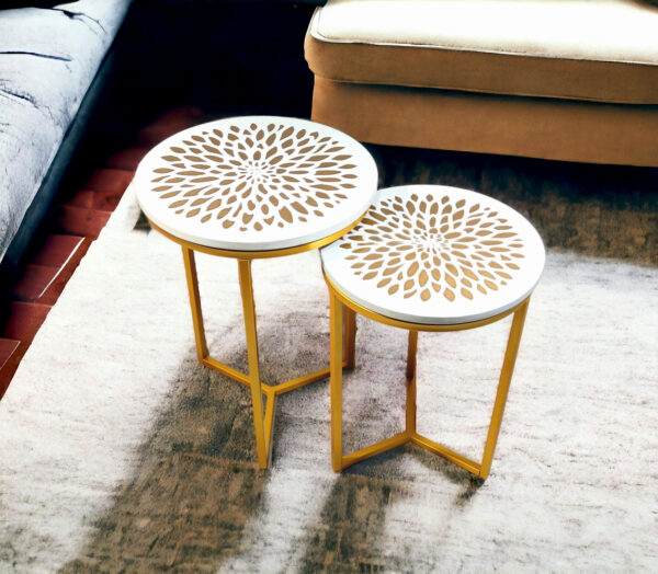 3Sl- GFlower White Metal End Tables