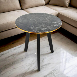 Wooden Side Table - Black& White Marble