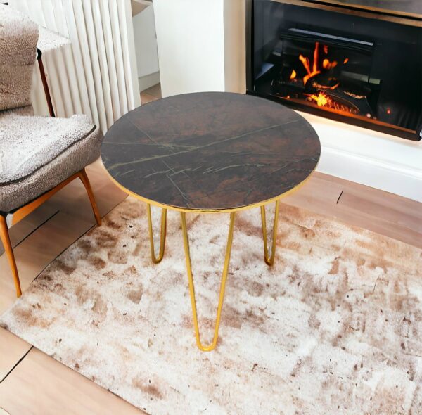 Brown Gold Marble Hairpin Side Tables