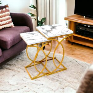 Bezal White Marble Nesting Side Table