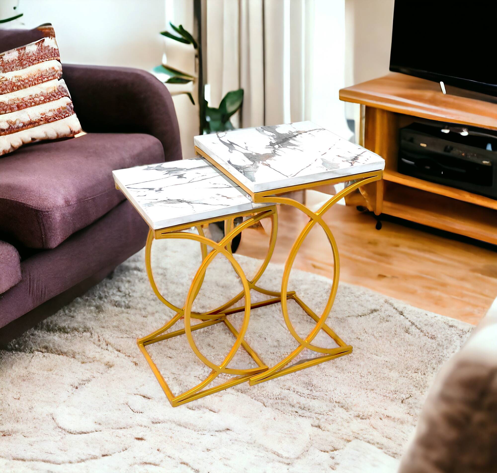 Bezal White Marble Nesting Side Table