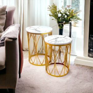 Extro White Marble Nesting Side Table