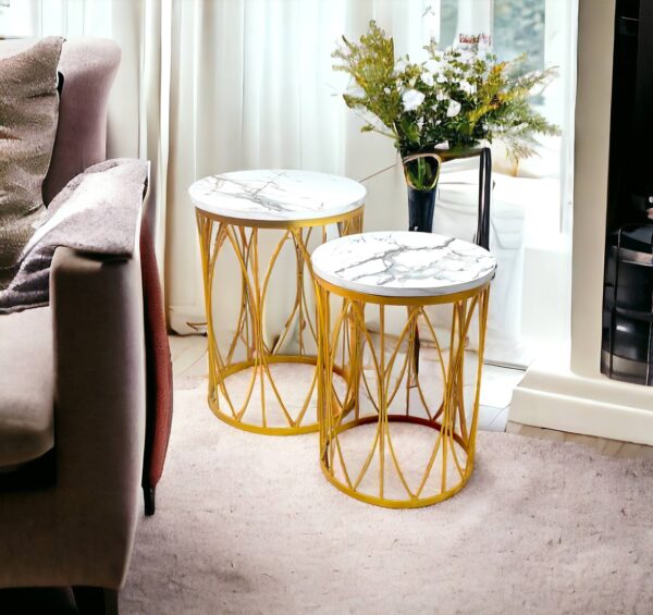 Extro White Marble Nesting Side Table