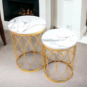 Helixo White Marble Nesting Side Table