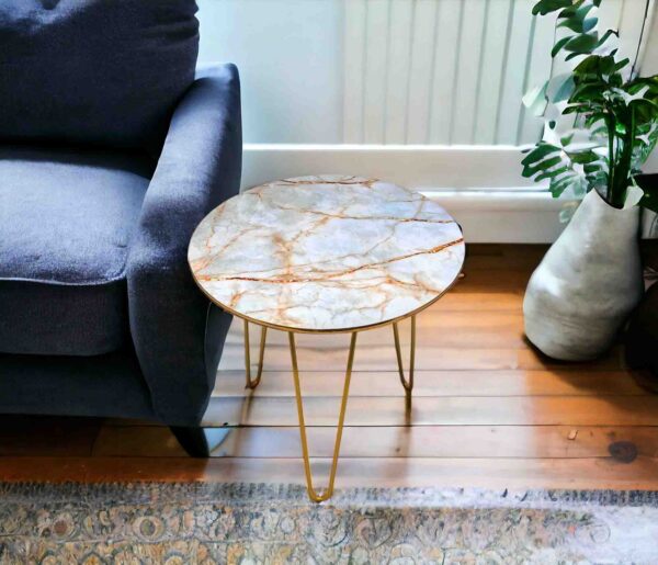 Marble Side Tables White&GoldMarble