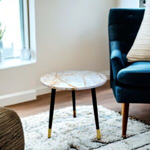 Side Table 3CS-White&GoldMarble