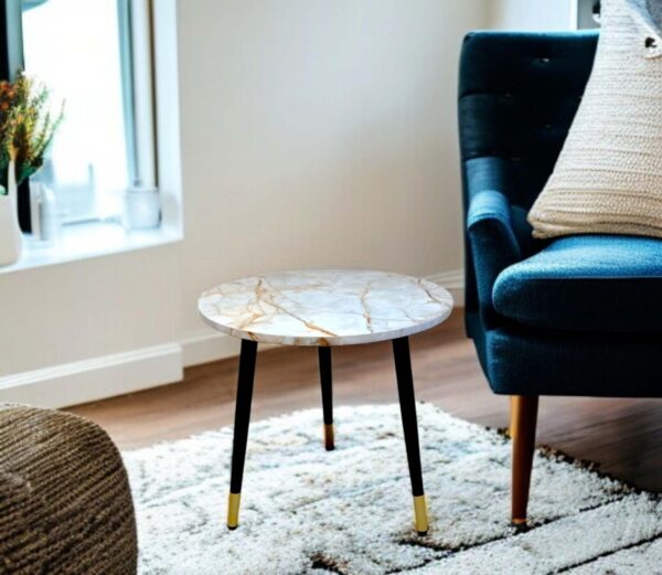Side Table 3CS-White&GoldMarble