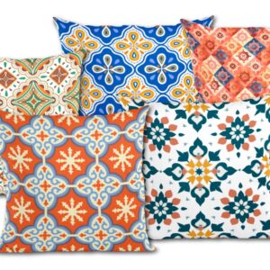 Aqua & Tangerine Tiles Printed Cushion Covers