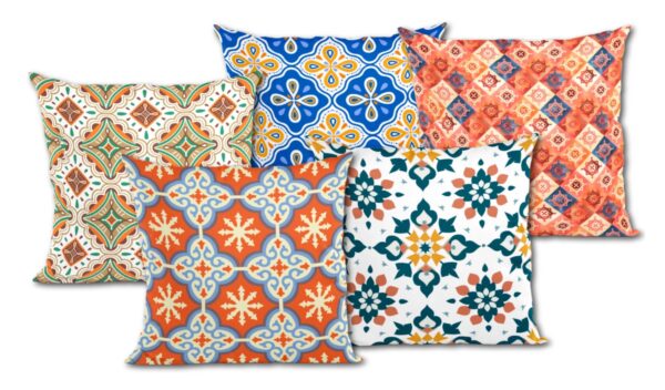 Aqua & Tangerine Tiles Printed Cushion Covers