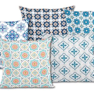 Fresh Blue & White Medallions Printed Cushion Covers
