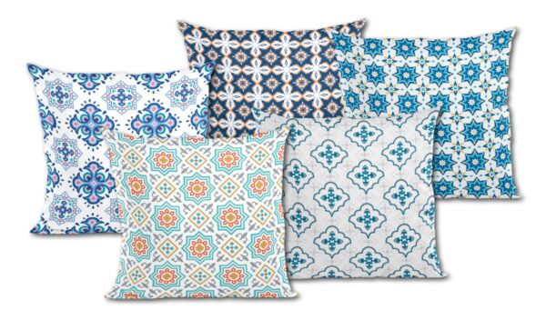 Fresh Blue & White Medallions Printed Cushion Covers