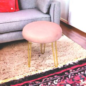 Ottoman Stool with Metal Legs | Living Room Footrest & Extra Seating | 16 Inches Round x 18 Inches Height (3S-OTTO-Pink)