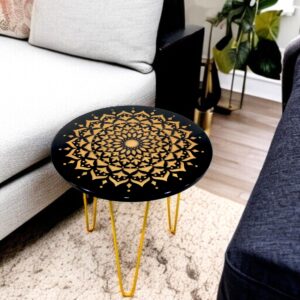 HenningsDecor Metal Side Table for Living Room | Bedside Table | Compact & Space Saving Tables (D001-BG)