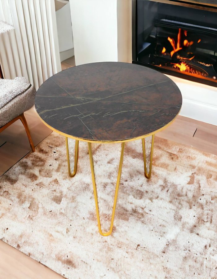 Brown Gold Marble Hairpin Side Tables