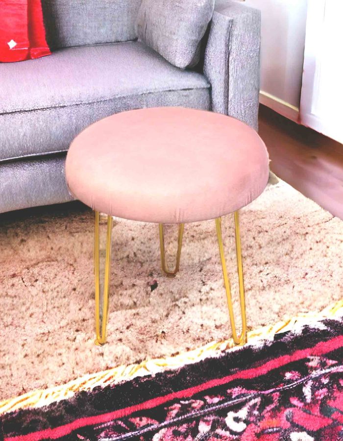 Ottoman Stool with Metal Legs | Living Room Footrest & Extra Seating | 16 Inches Round x 18 Inches Height (3S-OTTO-Pink)