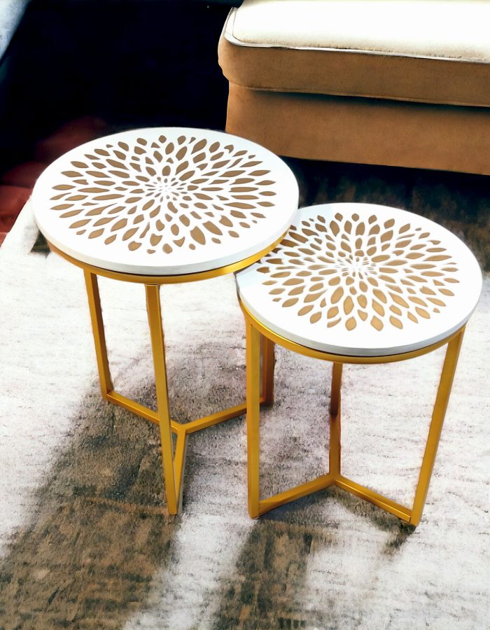 3Sl- GFlower White Metal End Tables