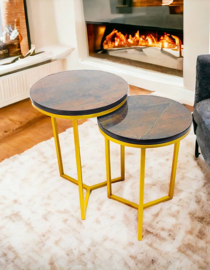 Metal End Tables - 3SL-Gold Brown Marble 