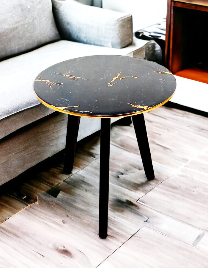 HENNINGS Wooden Side Table for Living Room | End Table | Round Design (Gold Marble)