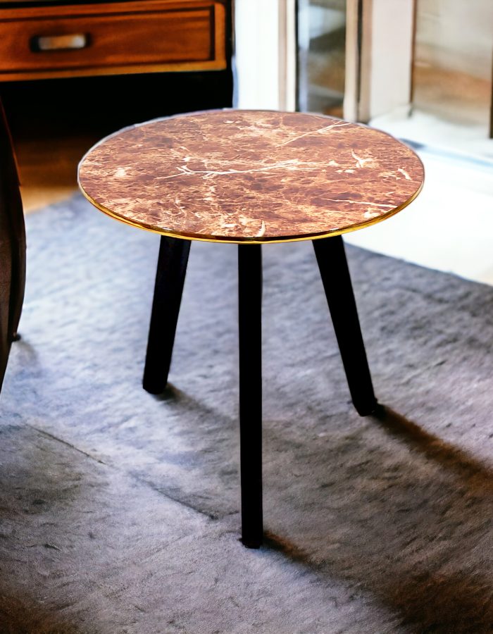 HENNINGS Wooden Side Table for Living Room | End Table | Round Design (Red Marble)