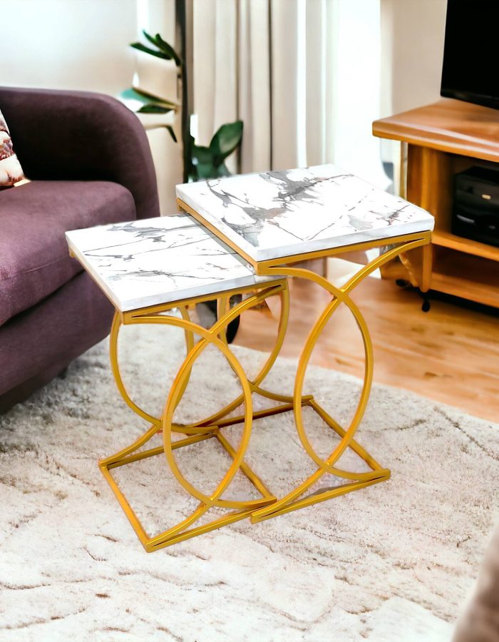 Bezal White Marble Nesting Side Table