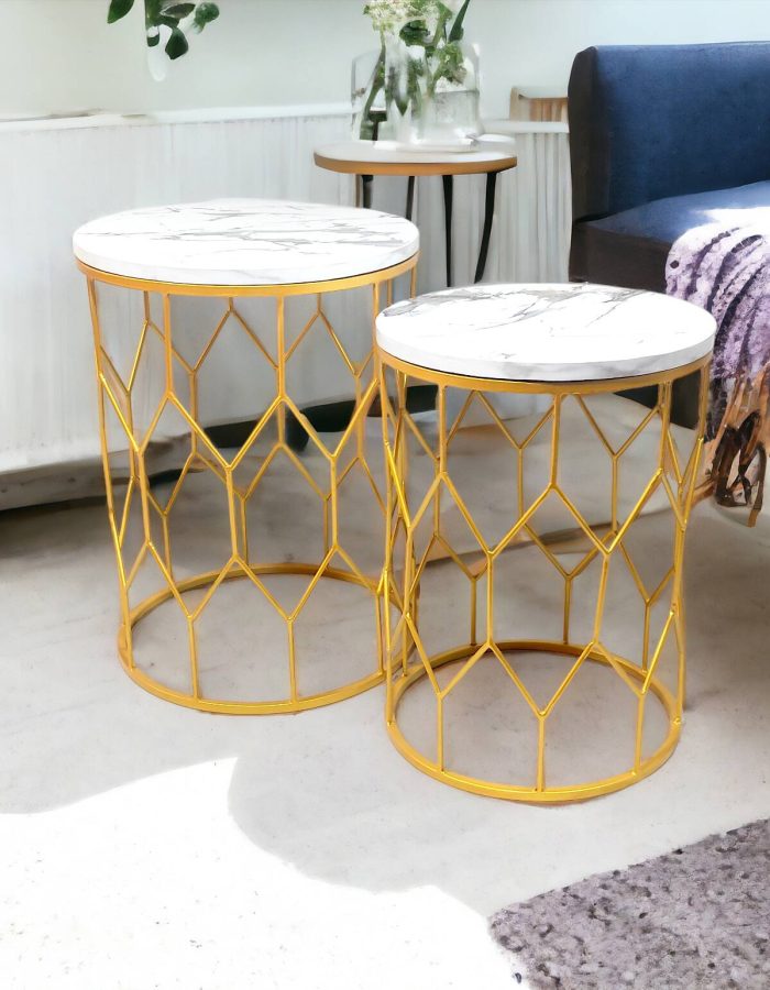 Bovis White Marble Nesting Side Table