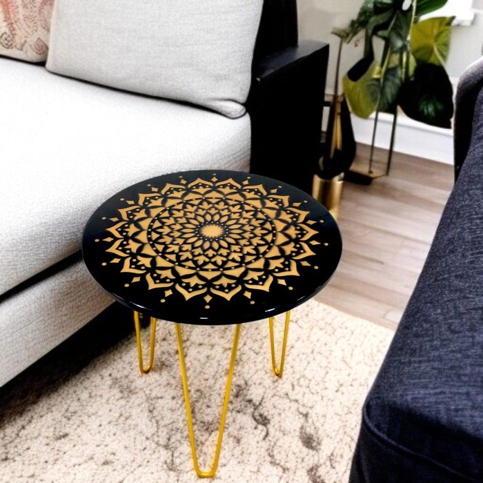 HenningsDecor Metal Side Table for Living Room | Bedside Table | Compact & Space Saving Tables (D001-BG)
