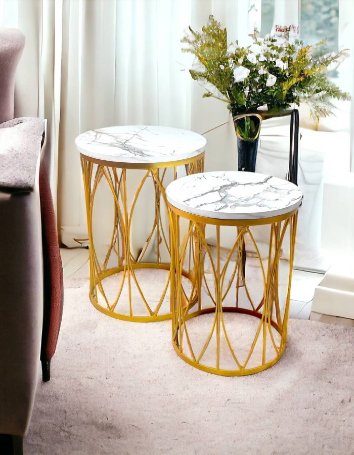 Extro White Marble Nesting Side Table