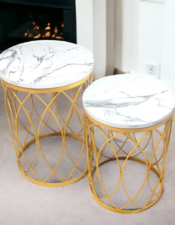 Helixo White Marble Nesting Side Table