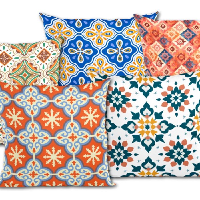 Aqua & Tangerine Tiles Printed Cushion Covers